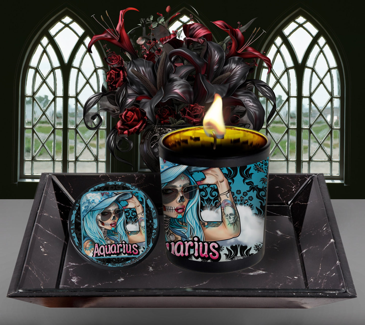 Aquarius Gothic Zodiac Candle, Perfect Allure to Goth Home Decor for a Luxurious Experience, High-Quality Personalized Unique Goth Gifts