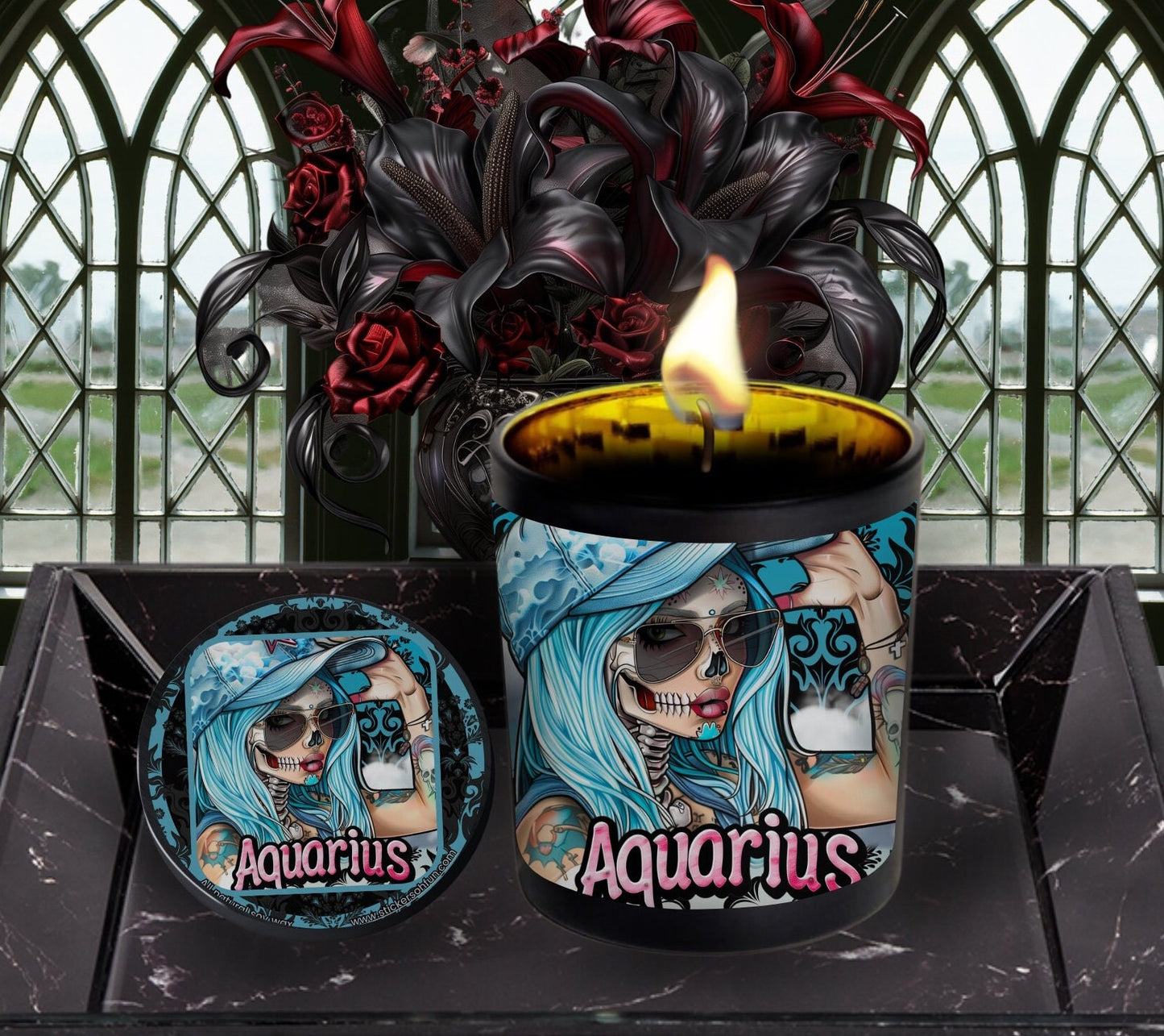 Aquarius Gothic Zodiac Candle, Perfect Allure to Goth Home Decor for a Luxurious Experience, High-Quality Personalized Unique Goth Gifts