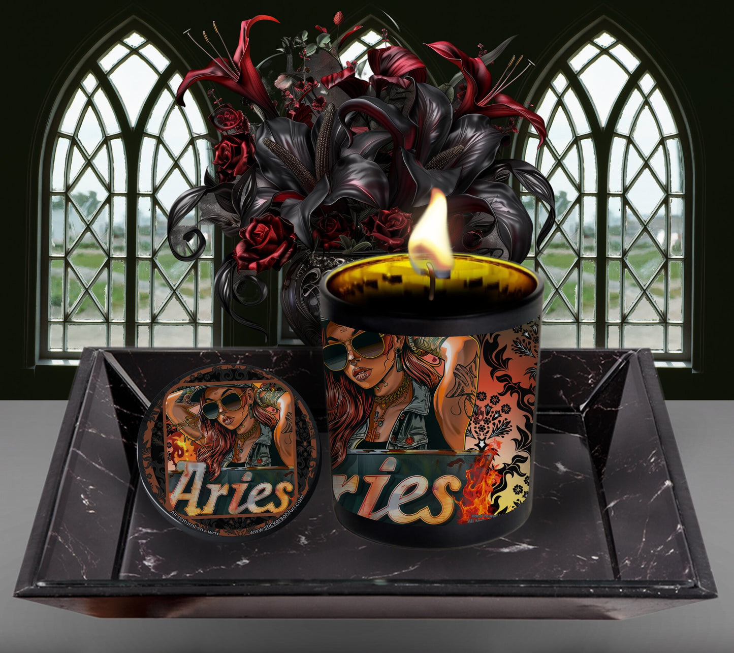 Aries Gothic Zodiac Candle, Perfect Allure to Goth Home Decor for a Luxurious Experience, High-Quality Personalized Unique Goth Gifts