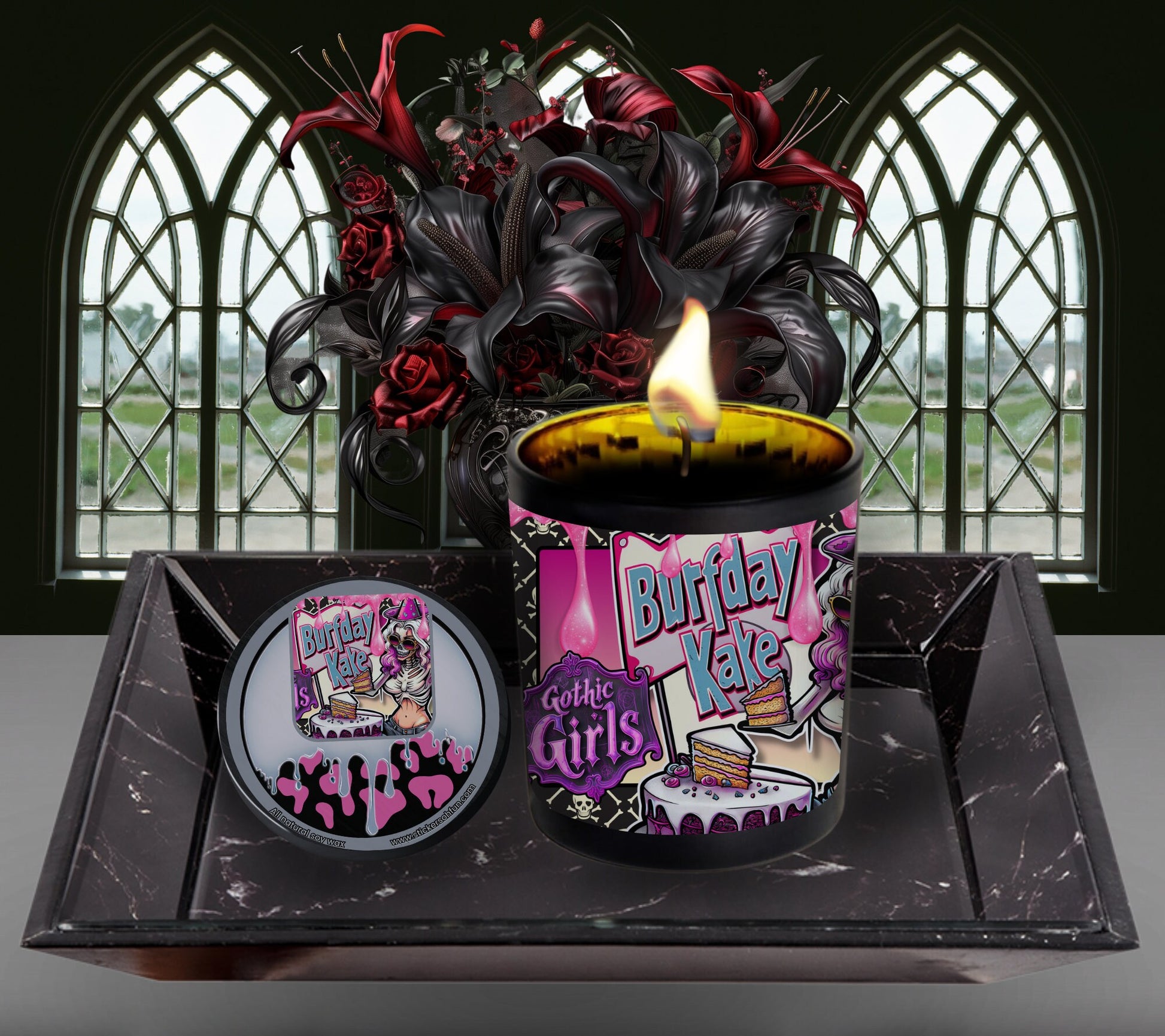 Birthday Cake Gothic Candle Perfect for Dark Home Decor & Unique Goth Gifts, Intricately Designed for a Mysterious Modern Ambiance