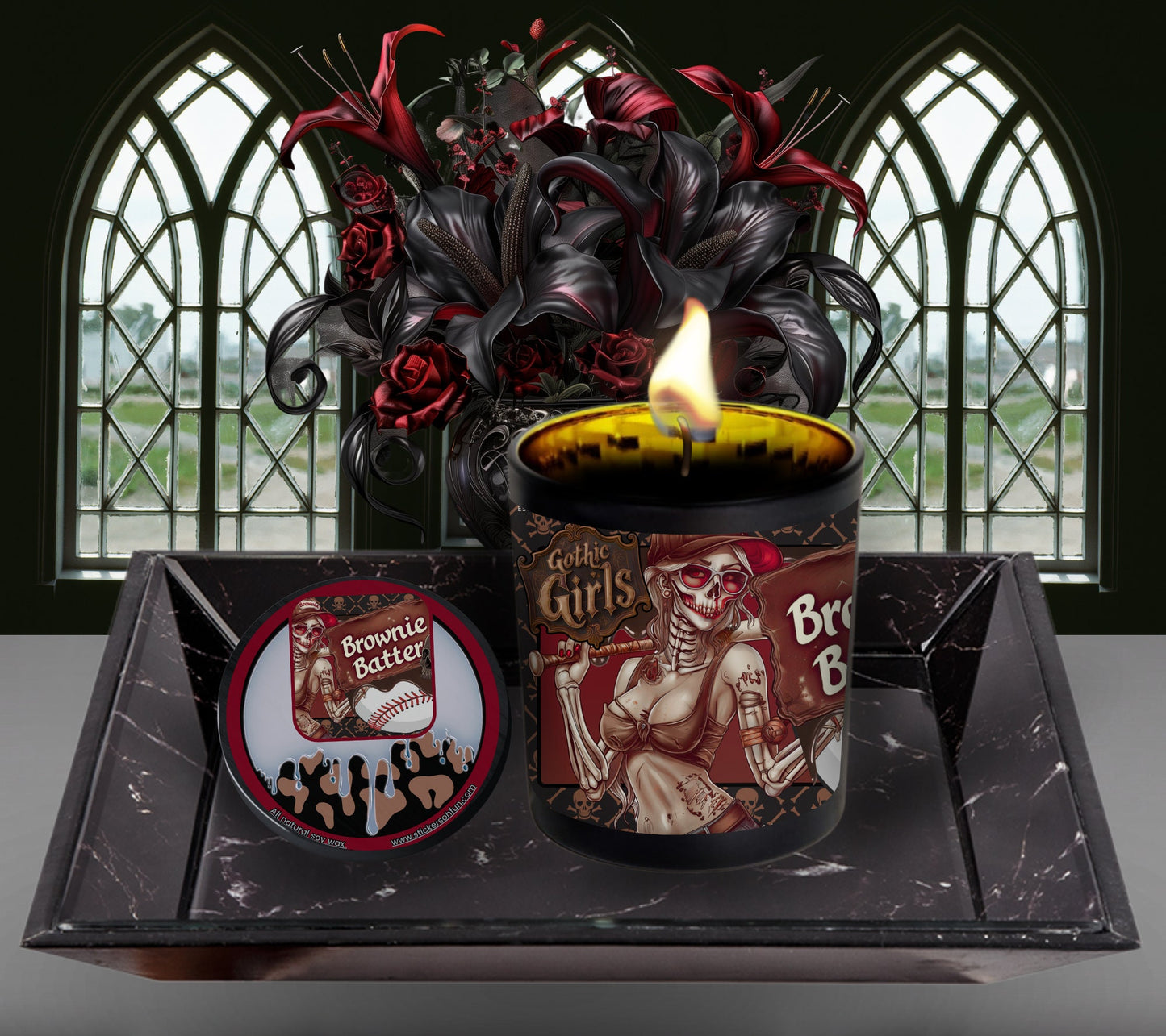 Brownie Batter Gothic Candle, Perfect for Dark Home Decor & Unique Goth Gifts, Intricately Designed for a Mysterious Modern Ambiance