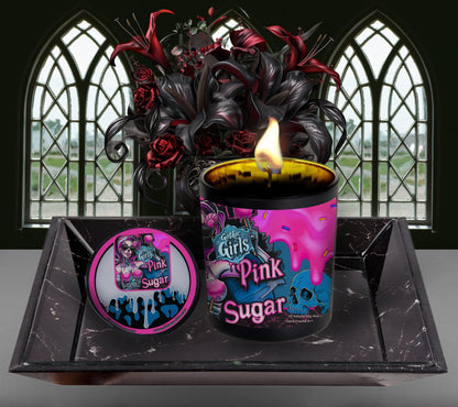 Pink Sugar Gothic Candle Perfect for Dark Home Decor & Unique Goth Gifts, Intricately Designed for a Mysterious Modern Ambiance