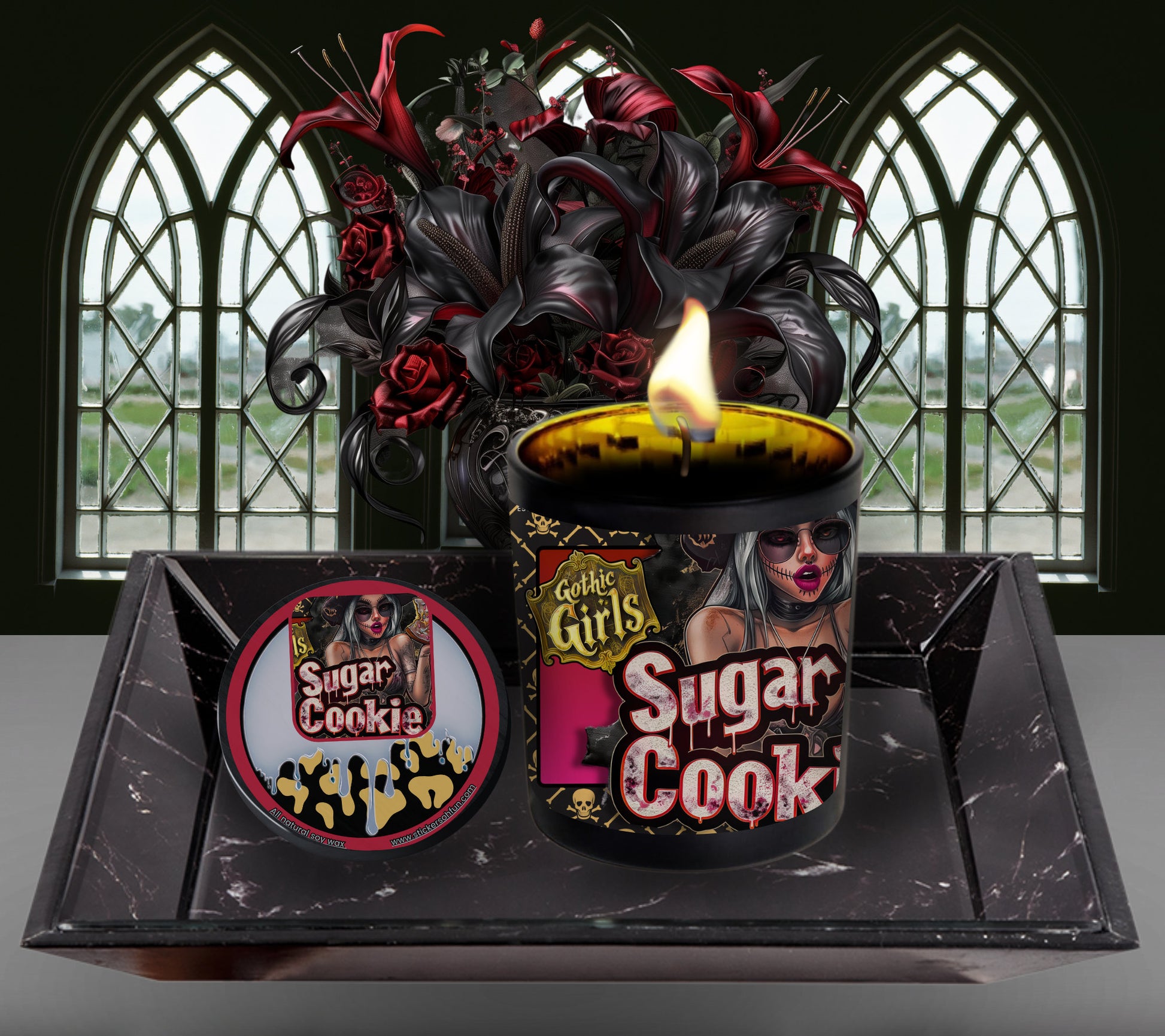 Sugar Cookie Gothic Candle Perfect for Dark Home Decor & Unique Goth Gifts, Intricately Designed for a Mysterious Modern Ambiance