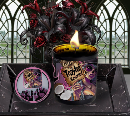 Toasted Coconut Gothic Candle Perfect for Dark Home Decor & Unique Goth Gifts, Intricately Designed for a Mysterious Modern Ambiance