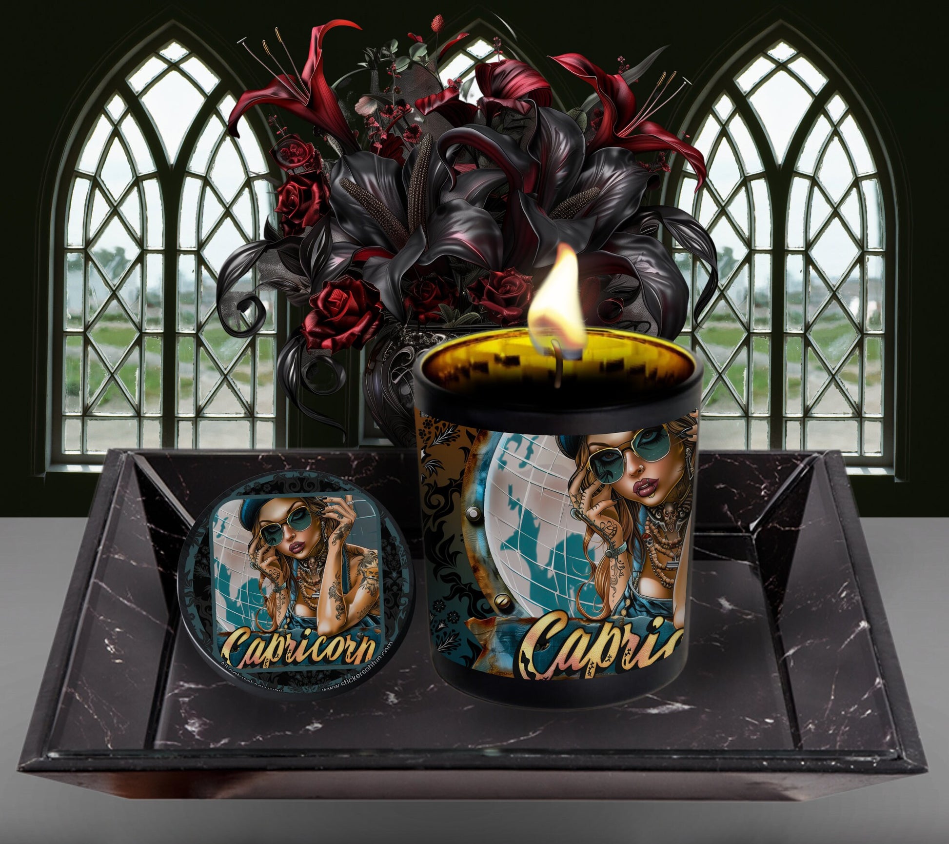 Capricorn Gothic Zodiac Candle, Perfect Allure to Goth Home Decor for a Luxurious Experience, High-Quality Personalized Unique Goth Gifts