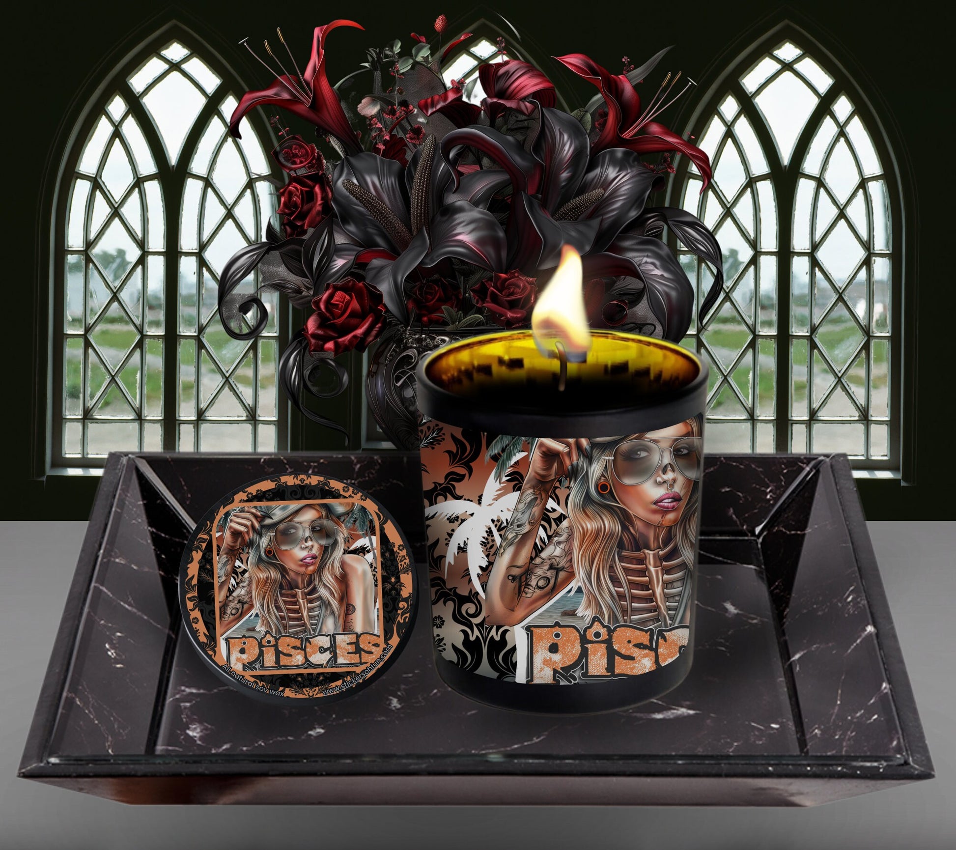 Pisces Gothic Zodiac Candle, Perfect Allure to Goth Home Decor for a Luxurious Experience, High-Quality Personalized Unique Goth Gifts