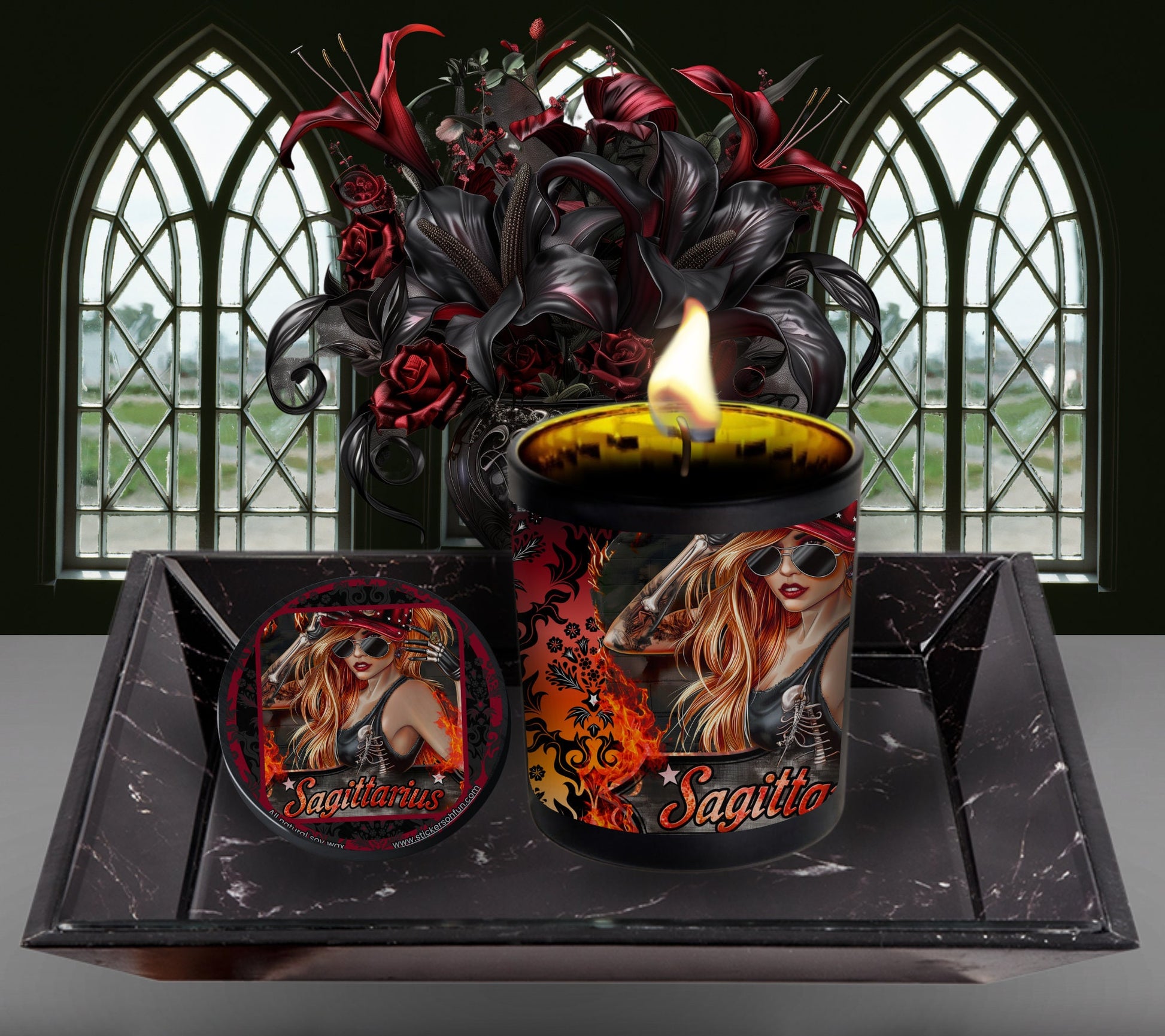 Sagittarius Gothic Zodiac Candle, Perfect Allure to Goth Home Decor for a Luxurious Experience, High-Quality Personalized Unique Goth Gifts