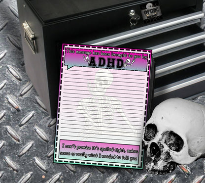 ADHD Funny Skeleton Work Notepad, Sarcastic & Sassy, Perfect Gift for Adults Coping with ADHD, Coworkers and Friends