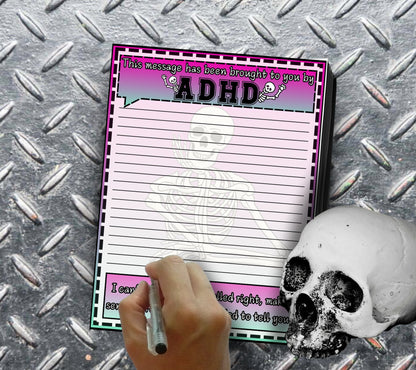 ADHD Funny Skeleton Work Notepad, Sarcastic & Sassy, Perfect Gift for Adults Coping with ADHD, Coworkers and Friends