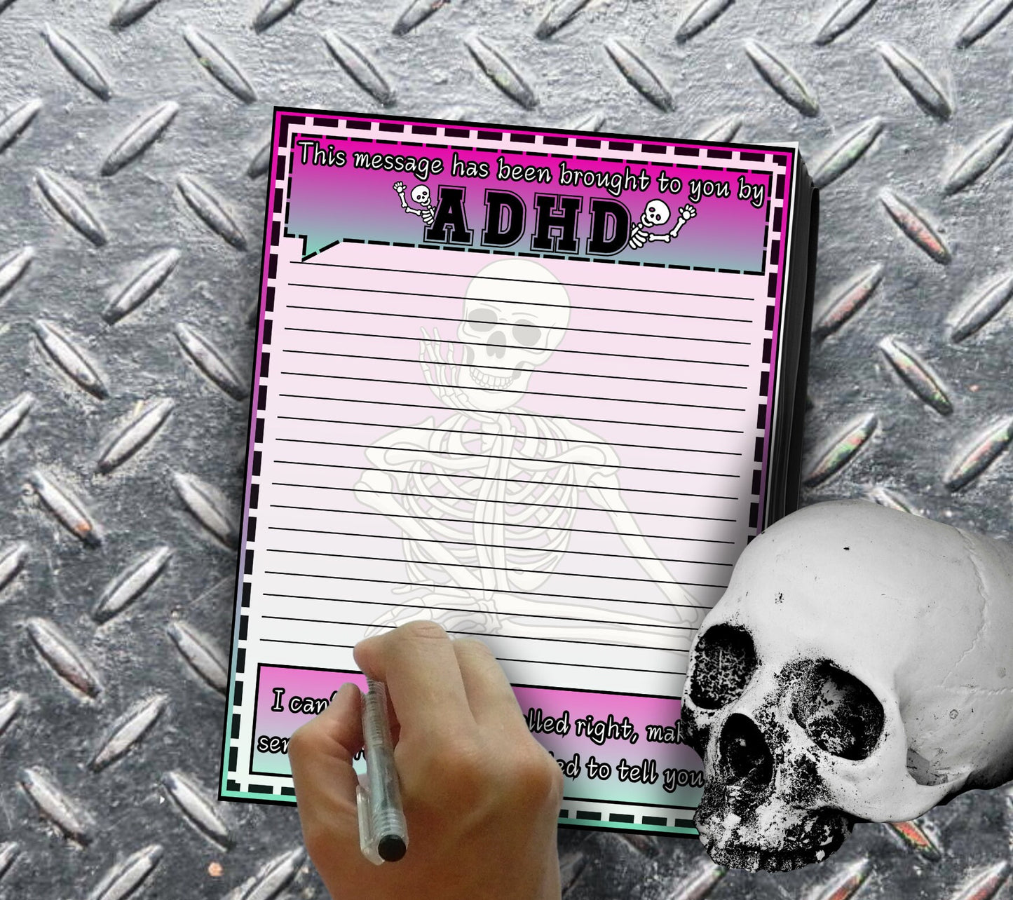 ADHD Funny Skeleton Work Notepad, Sarcastic & Sassy, Perfect Gift for Adults Coping with ADHD, Coworkers and Friends