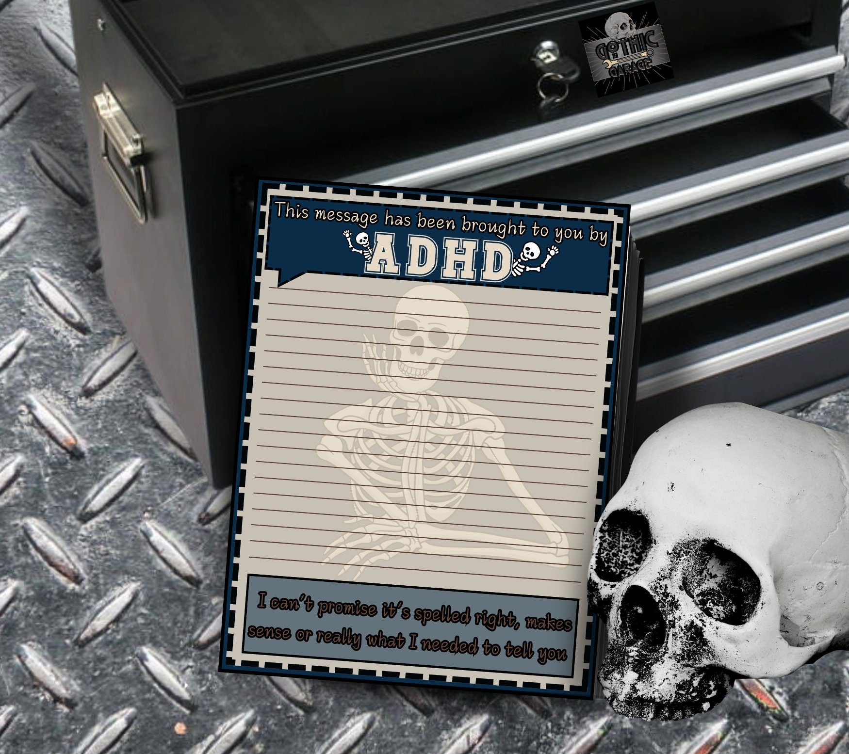 ADHD Funny Skeleton Work Notepad, Sarcastic & Sassy, Perfect Gift for Adults Coping with ADHD, Coworkers and Friends