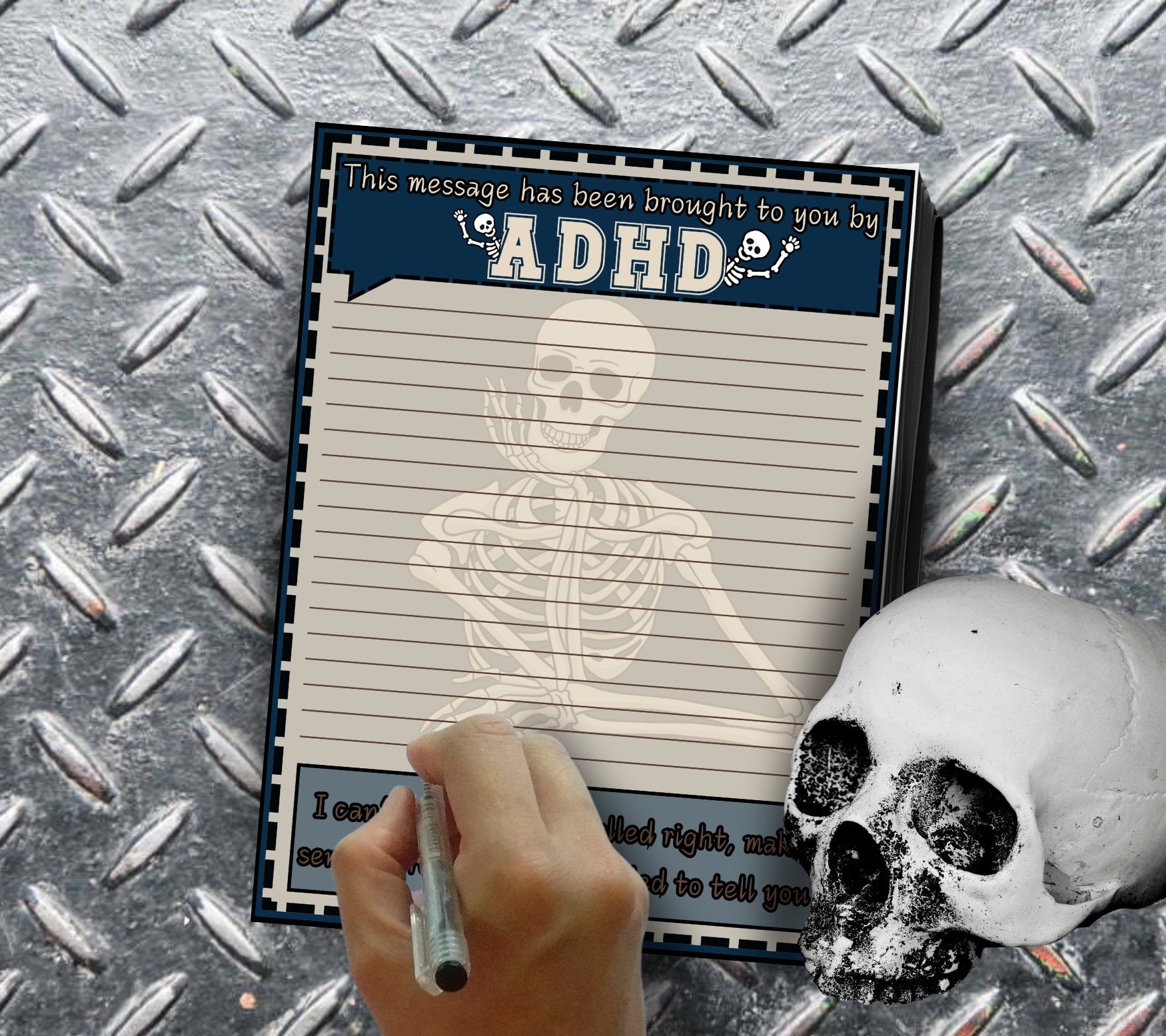 ADHD Funny Skeleton Work Notepad, Sarcastic & Sassy, Perfect Gift for Adults Coping with ADHD, Coworkers and Friends