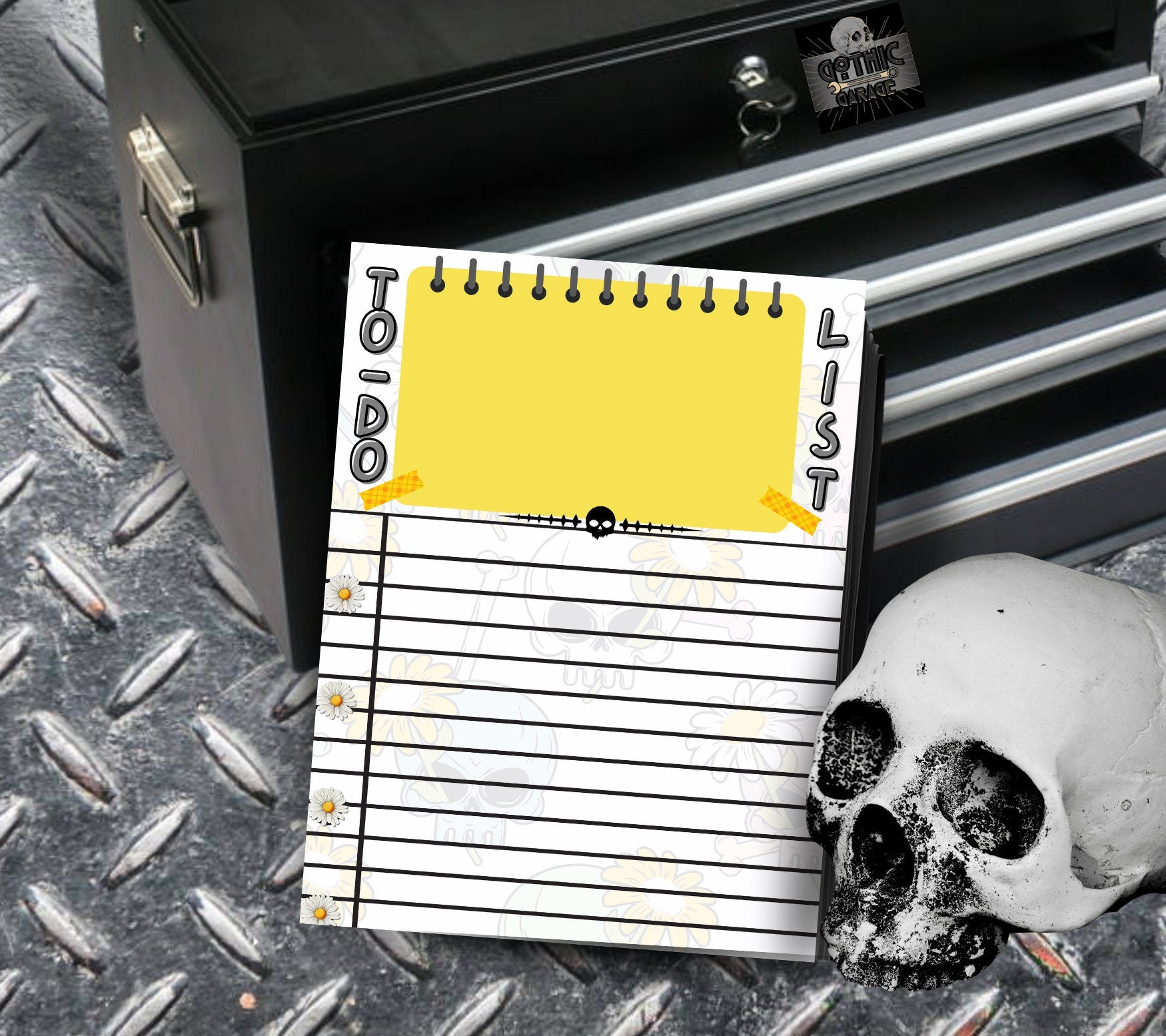 Daisy & Skull To-Do List Notepad, Goth Stationery for Taking Notes or Task Management, Perfect Personalized Birthday Gift