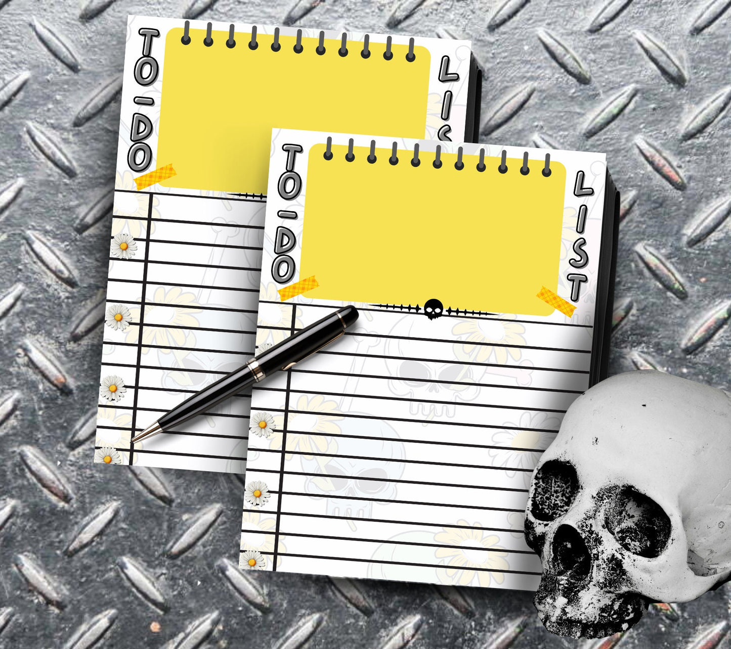 Daisy & Skull To-Do List Notepad, Goth Stationery for Taking Notes or Task Management, Perfect Personalized Birthday Gift