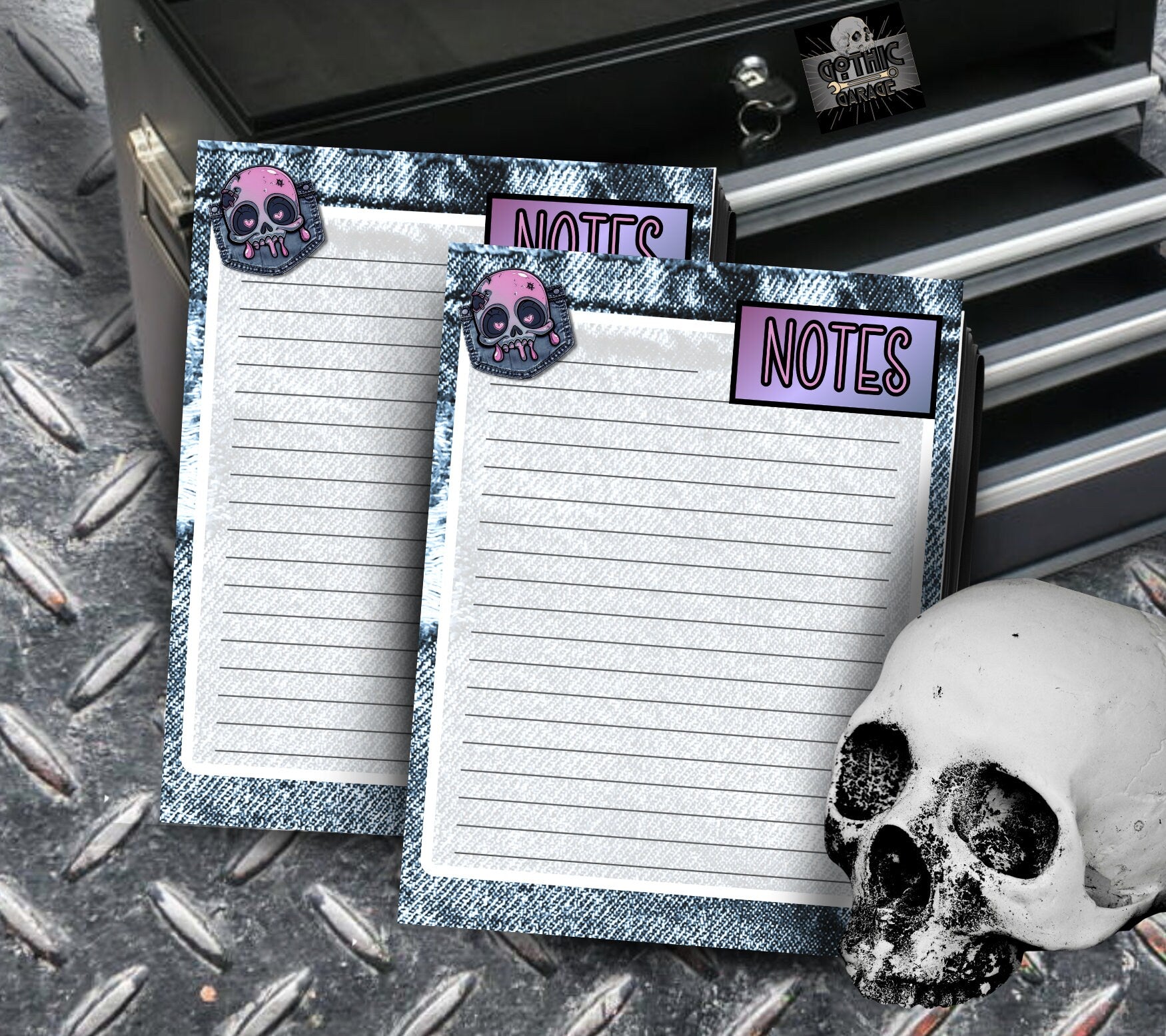 Denim & Dead, Blue Jean Styled Notepad, Goth Stationery for Taking Notes or Task Management, Perfect Personalized Birthday Gift