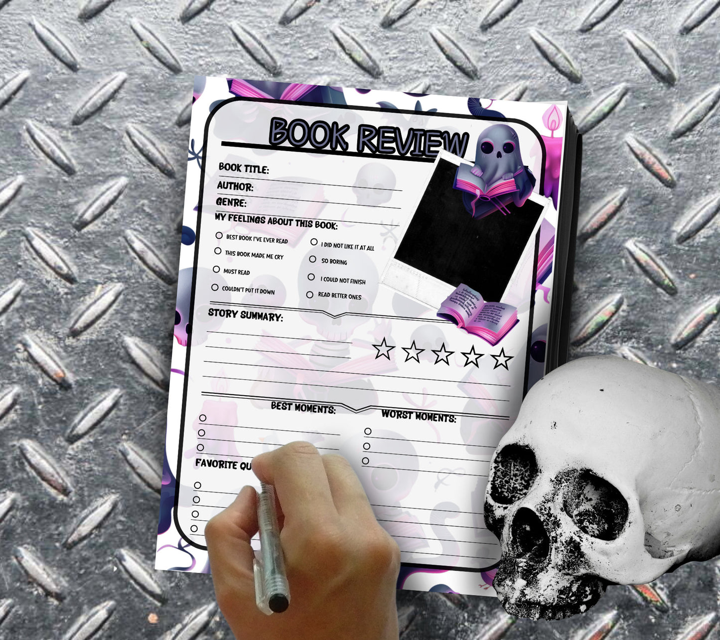 Goth Book Review Kawaii Ghosts Notepad, Bookish Organization Stationery, Perfect Personalized Notepad For Book Lovers