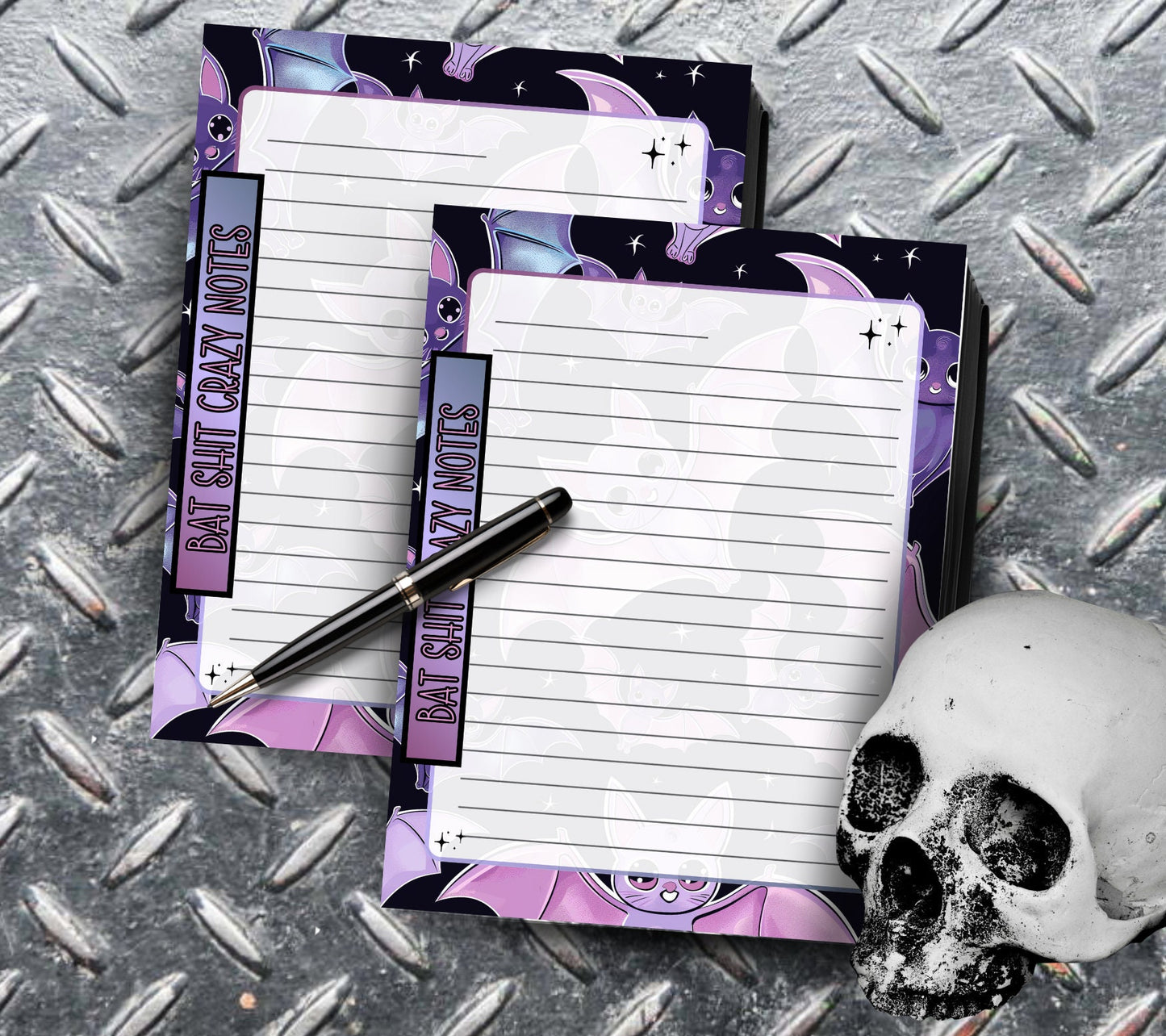 Gothic Kawaii Bat Shit Crazy Notepad, Goth Stationery for Taking Notes or Task Management, Perfect Personalized Birthday Gift