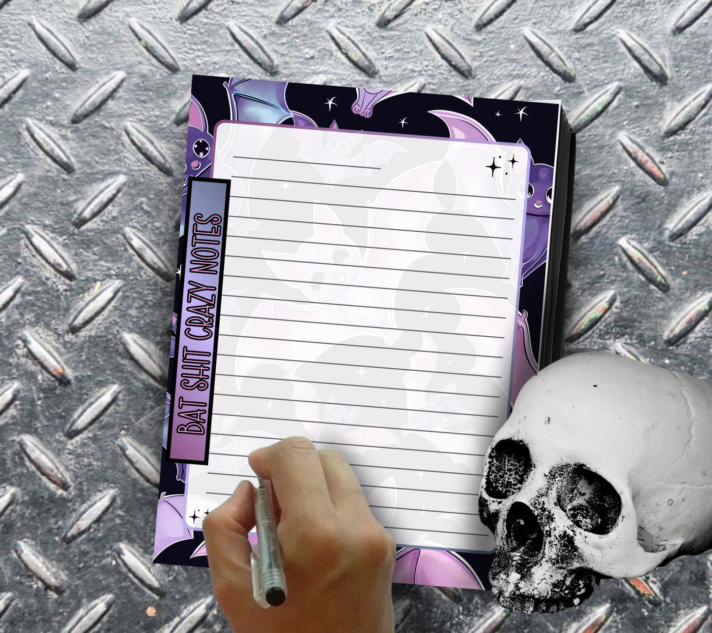 Gothic Kawaii Bat Shit Crazy Notepad, Goth Stationery for Taking Notes or Task Management, Perfect Personalized Birthday Gift