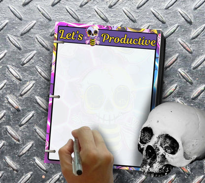 Gothic Kawaii Skeleton Honey Bee Notepad, “Let’s Bee Productive” Goth Stationery for Taking Notes or Task Management