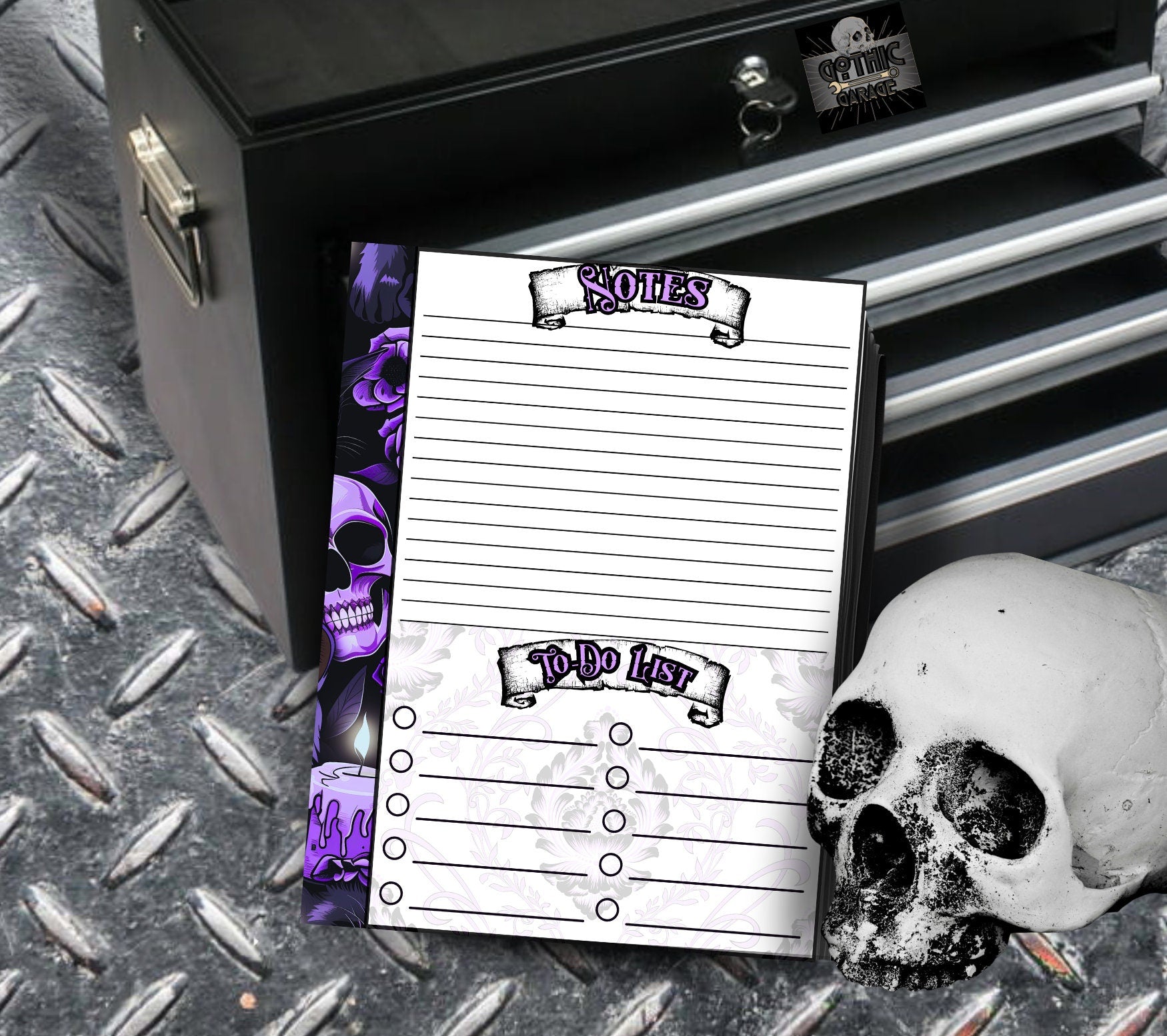 Gothic Midnight Skull & Dark Academia Notepad, Goth Stationery for Taking Notes or Task Management