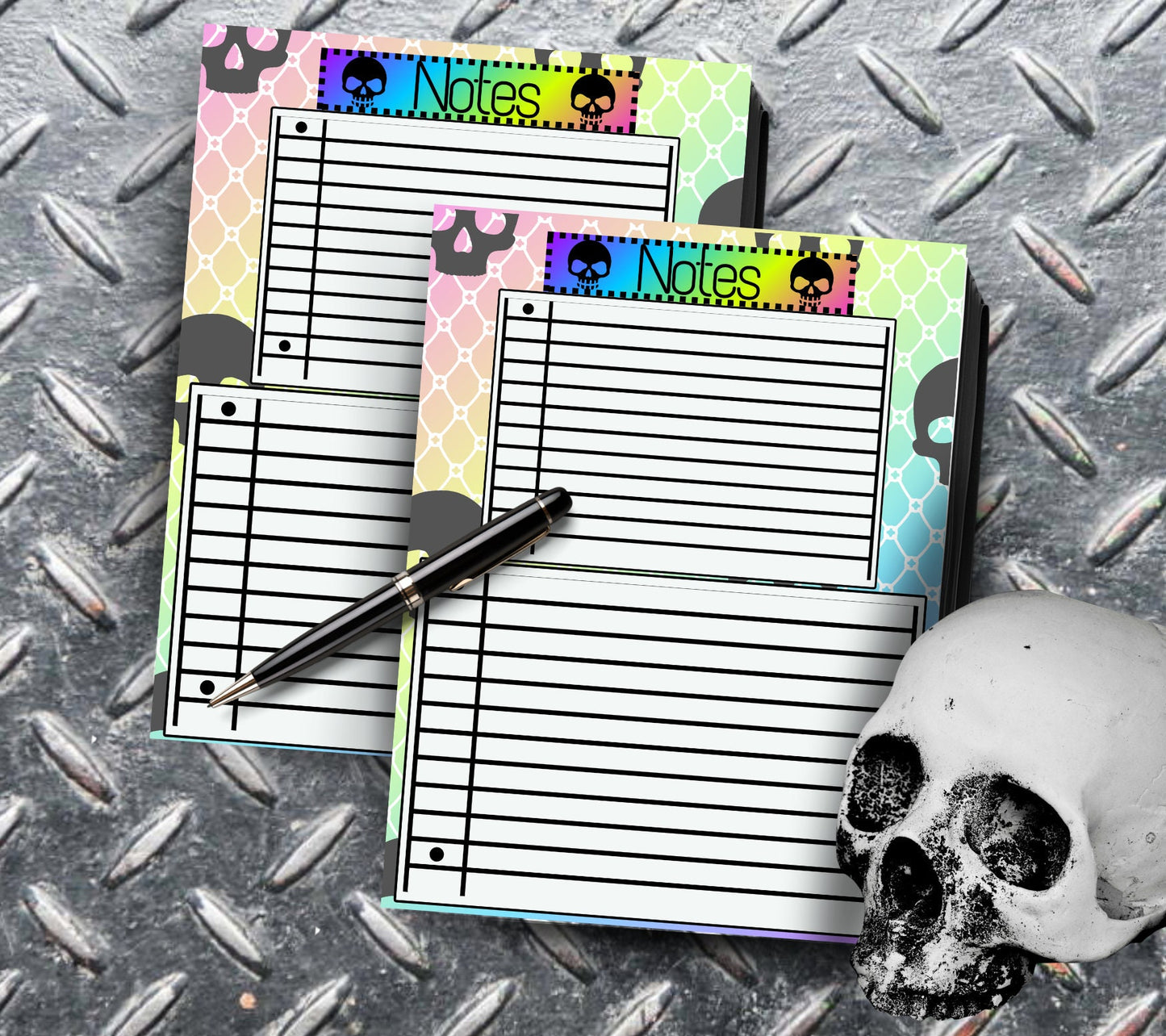 Gothic Rainbow Skull Notepad, Goth Stationery for Taking Notes or Task Management, Perfect Personalized Birthday Gift