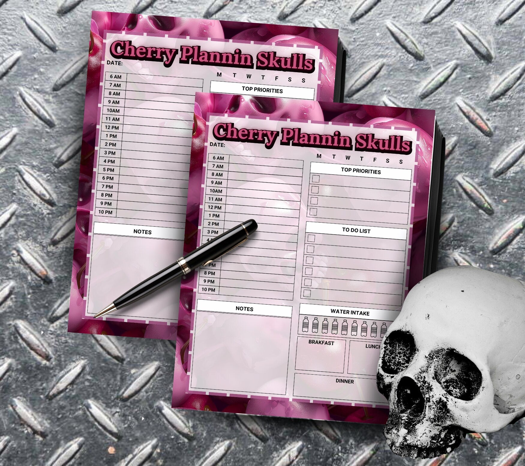 Gothic Skull Cherry Daily Planning Notepad, Goth Stationery for Taking Notes or Task Management, Perfect Personalized Birthday Gift