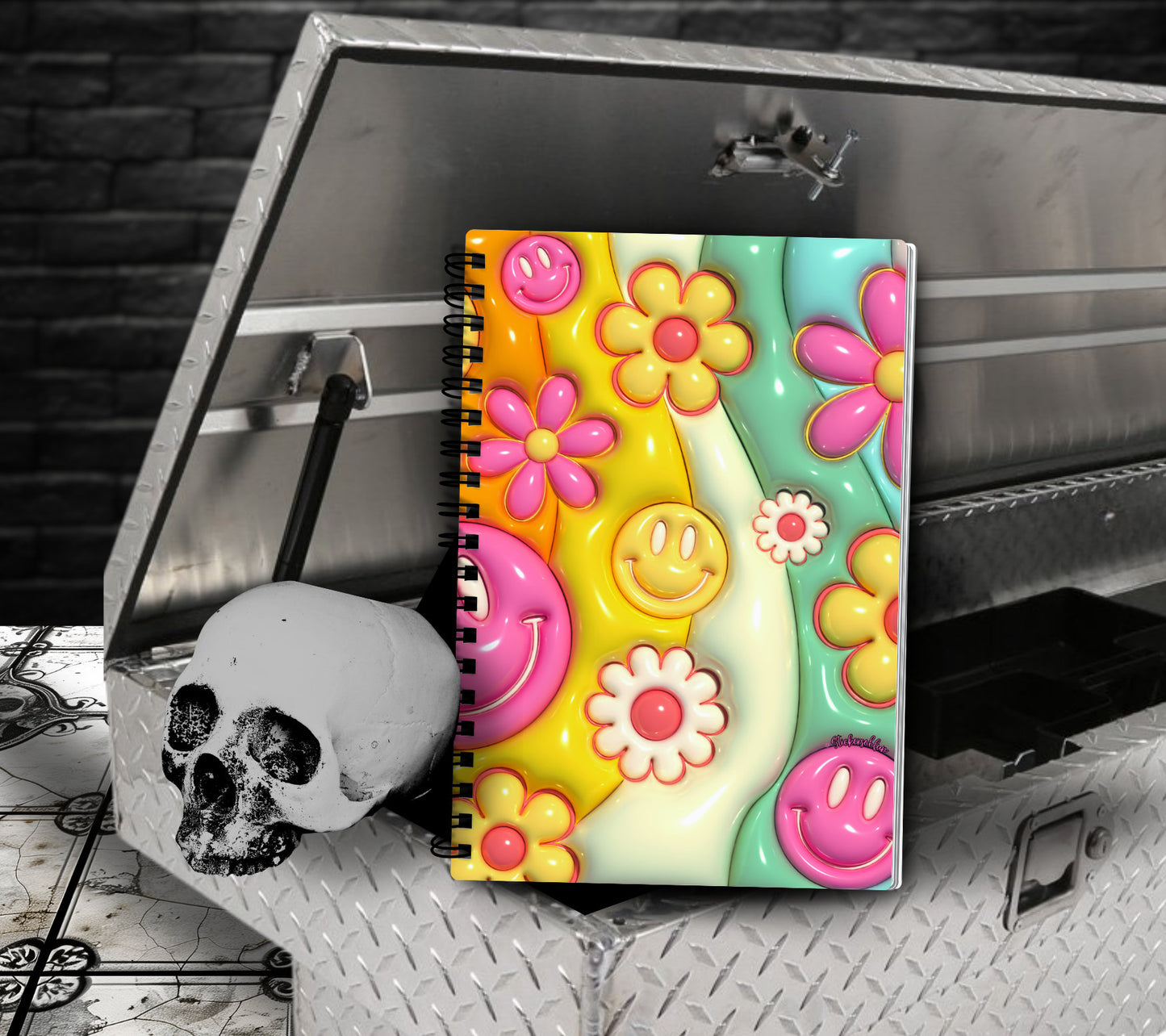 Retro Smiles & Flowers Notebook Writing Journal, Lined Notebook for Personal Task and Notes, Perfect For Kids School Notes