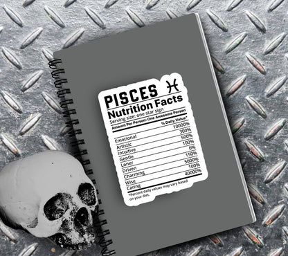 Pisces Zodiac Nutrition Facts Sticker, Collecting & Scrapbooking - High-Quality, Vibrant Designs, Budget-Friendly Personalized Gift Ideas