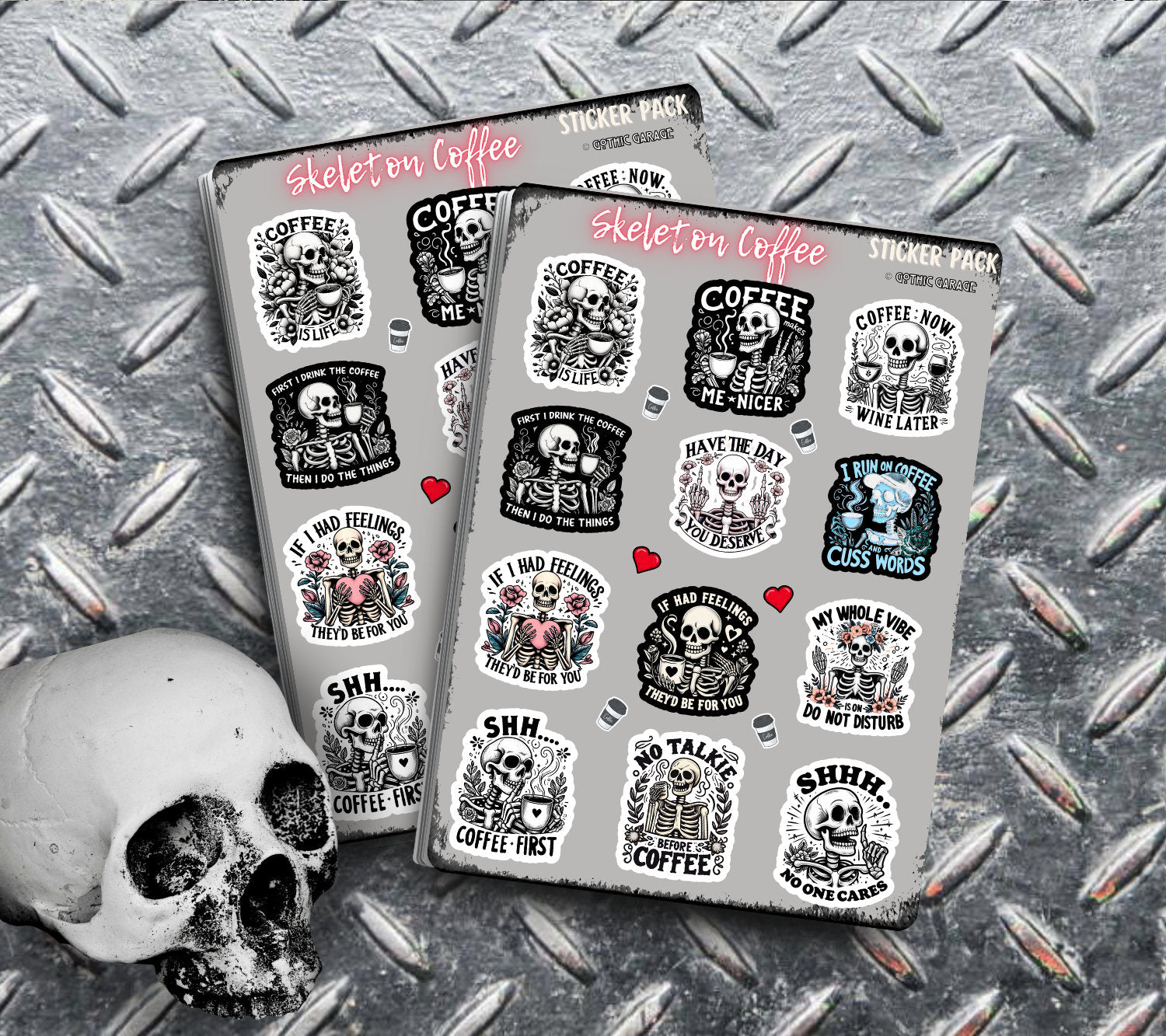 Coffee Expessions Skeleton Sticker Sheet, Sarcastic and Funny Adult Stickers, Perfect for Coffee Lovers