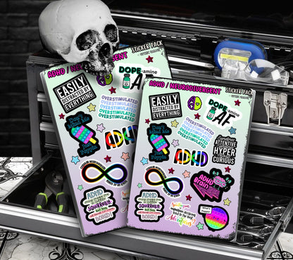 ADHD/Neurodivergent Funny & Sarcastic Sticker Sheet, Budget Friendly Gift for Friends, Collecting and Scrapbooking