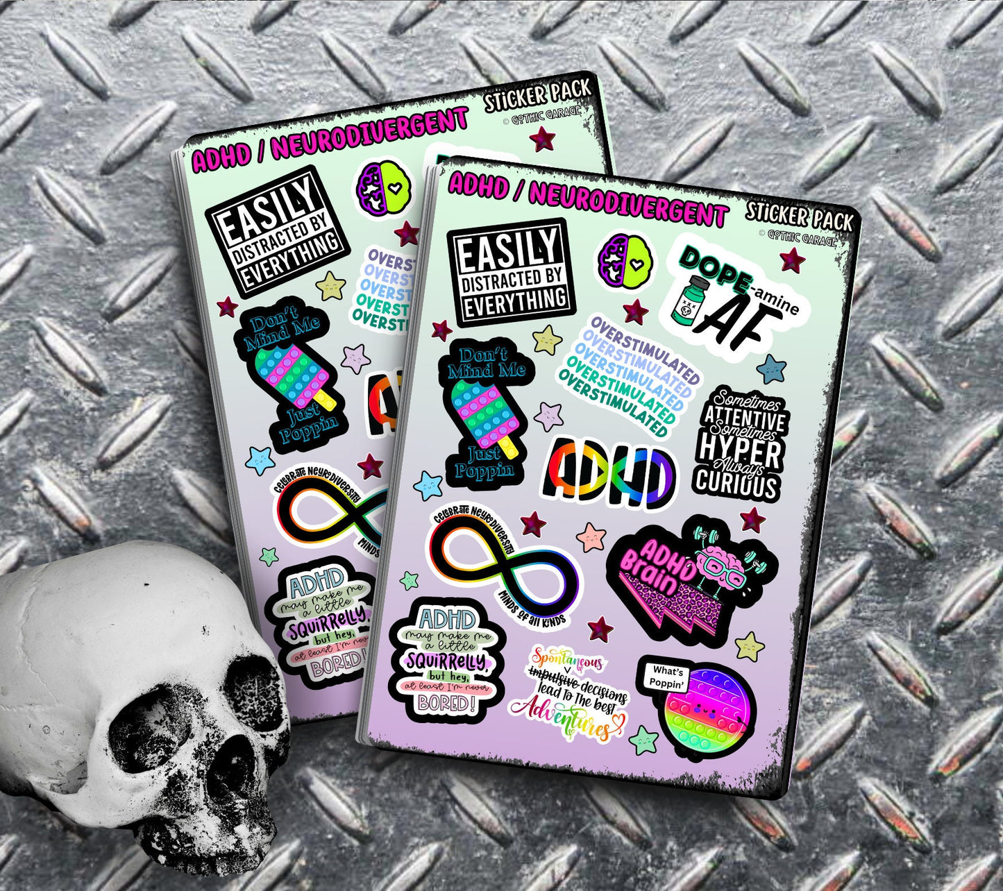 ADHD/Neurodivergent Funny & Sarcastic Sticker Sheet, Budget Friendly Gift for Friends, Collecting and Scrapbooking