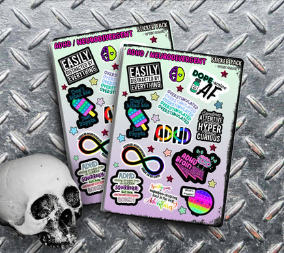 ADHD/Neurodivergent Funny & Sarcastic Sticker Sheet, Budget Friendly Gift for Friends, Collecting and Scrapbooking