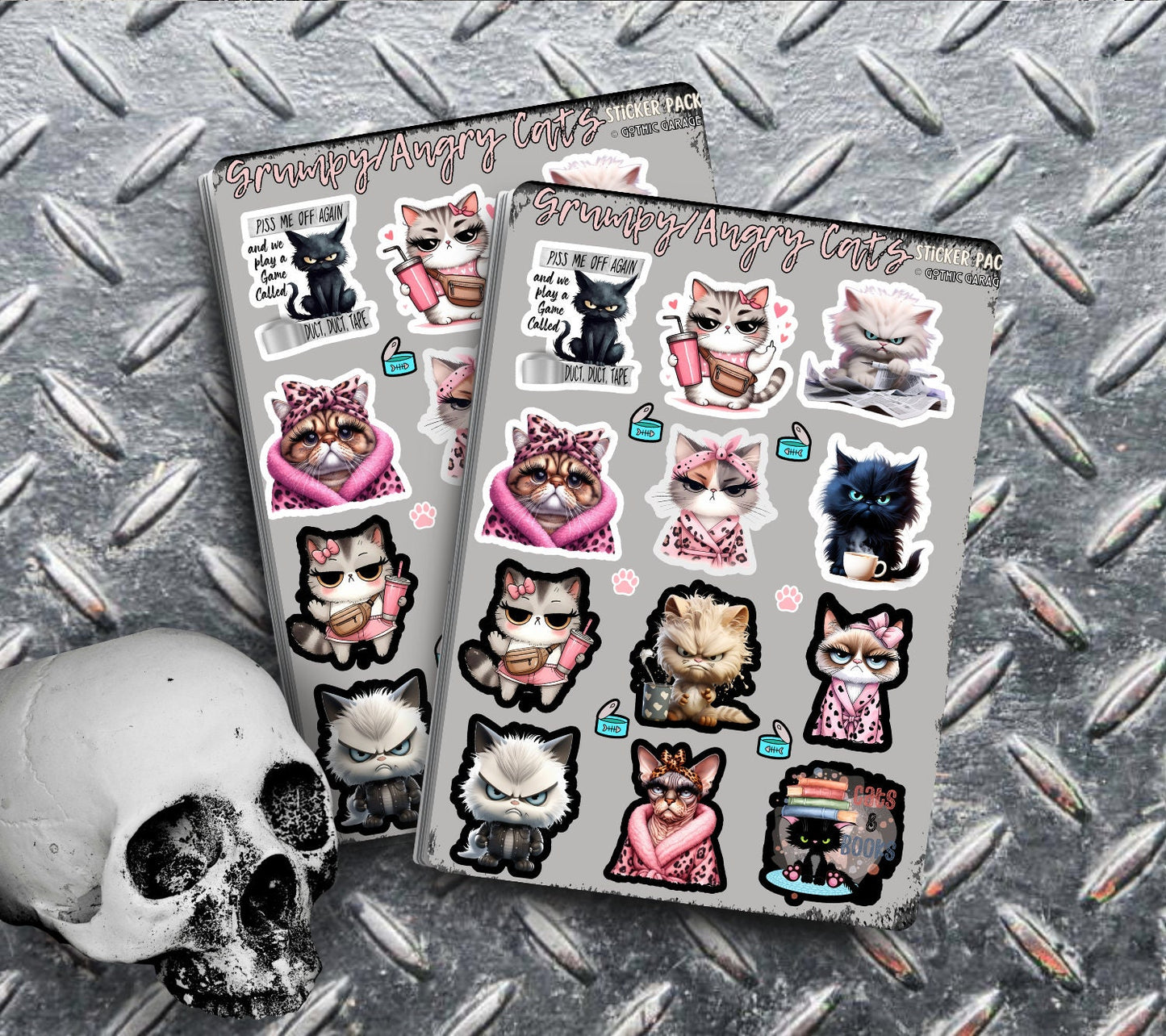 Angry/Grumpy Cartoon Cats Sticker Sheets for Collecting and Scrapbooking - High-Quality, Vibrant Designs, Perfect Budget Friendly Gifts