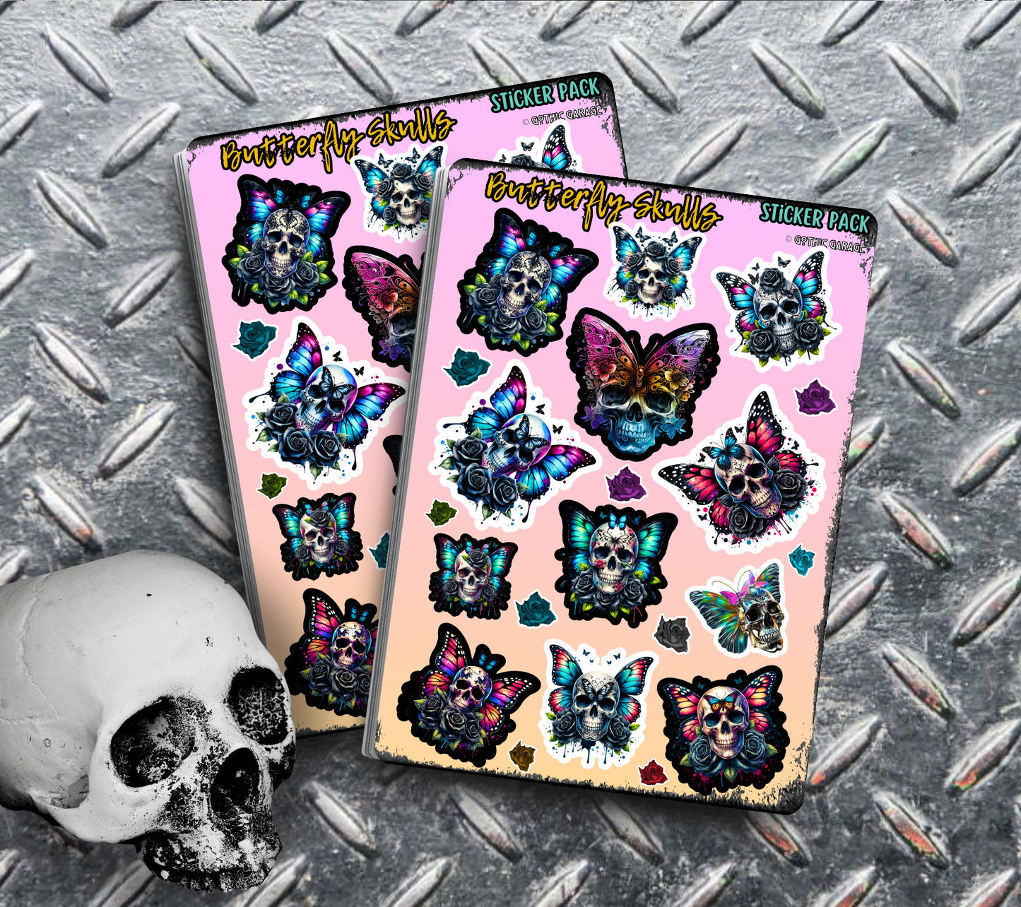 Butterfly Skull Sticker Sheets for Collecting and Scrapbooking - High-Quality, Vibrant Designs, Perfect Budget Friendly Gifts For All Ages