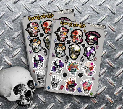 Floral Sarcastic Skulls Sticker Sheets for Collecting and Scrapbooking - High-Quality, Vibrant Designs, Perfect Budget Friendly Gifts