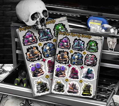 Gothic Floral & Skull Books Sticker Sheets for Collecting and Scrapbooking - High-Quality, Vibrant Designs, Perfect Budget Friendly Gifts