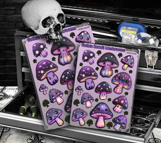 Gothic Kawaii Mushrooms Sticker Sheets for Collecting and Scrapbooking - High-Quality, Vibrant Designs, Perfect Budget Friendly Gifts