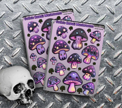 Gothic Kawaii Mushrooms Sticker Sheets for Collecting and Scrapbooking - High-Quality, Vibrant Designs, Perfect Budget Friendly Gifts