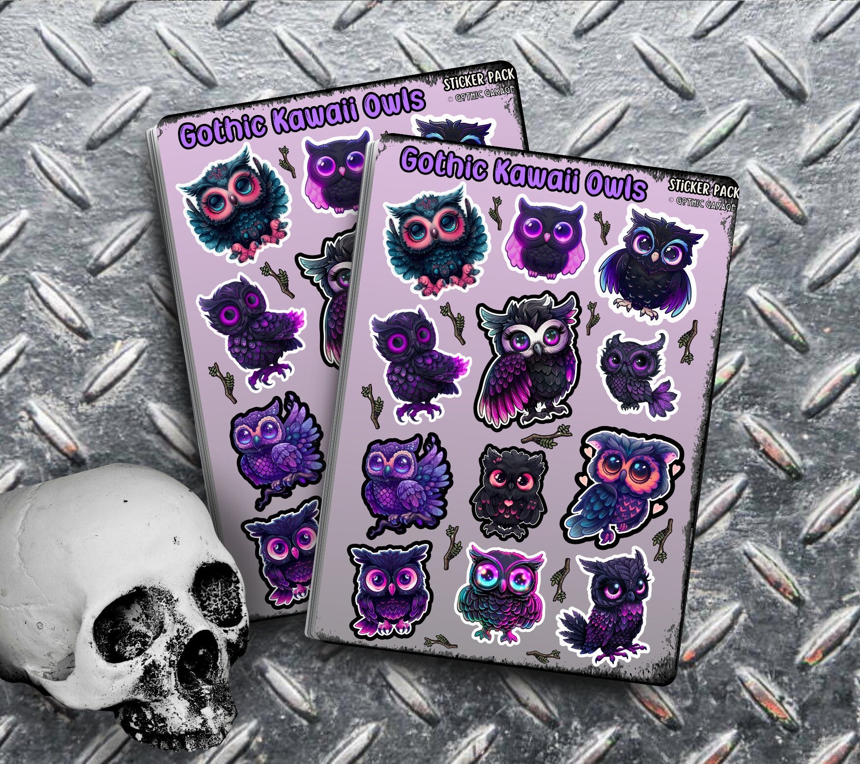 Gothic Kawaii Owls Sticker Sheets for Collecting and Scrapbooking - High-Quality, Vibrant Designs, Perfect Budget Friendly Gifts