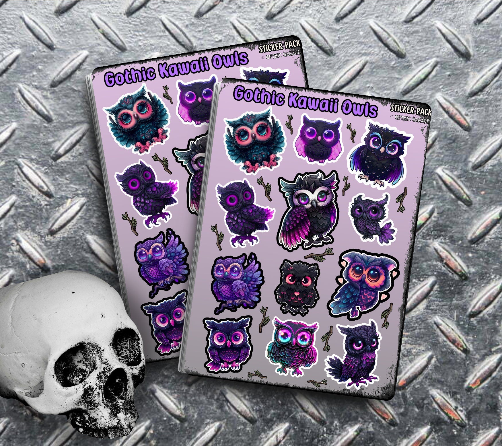 Gothic Kawaii Owls Sticker Sheets for Collecting and Scrapbooking - High-Quality, Vibrant Designs, Perfect Budget Friendly Gifts