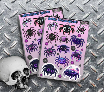 Gothic Kawaii Spiders Sticker Sheets for Collecting and Scrapbooking - High-Quality, Vibrant Designs, Perfect Budget Friendly Gifts