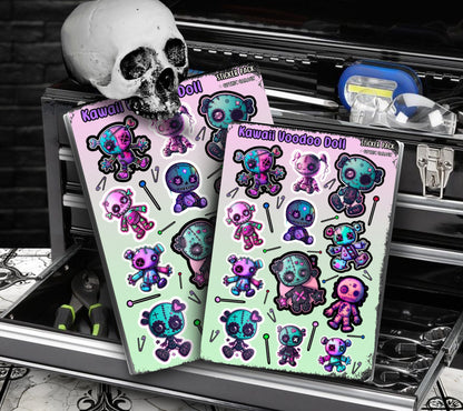 Gothic Kawaii Voodoo Dolls Sticker Sheets for Collecting and Scrapbooking - High-Quality, Vibrant Designs, Perfect Budget Friendly Gifts