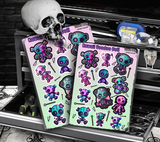 Gothic Kawaii Voodoo Dolls Sticker Sheets for Collecting and Scrapbooking - High-Quality, Vibrant Designs, Perfect Budget Friendly Gifts