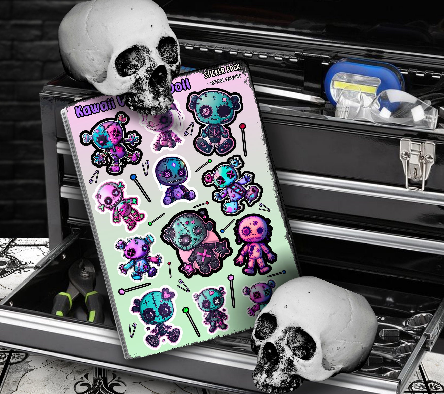 Gothic Kawaii Voodoo Dolls Sticker Sheets for Collecting and Scrapbooking - High-Quality, Vibrant Designs, Perfect Budget Friendly Gifts