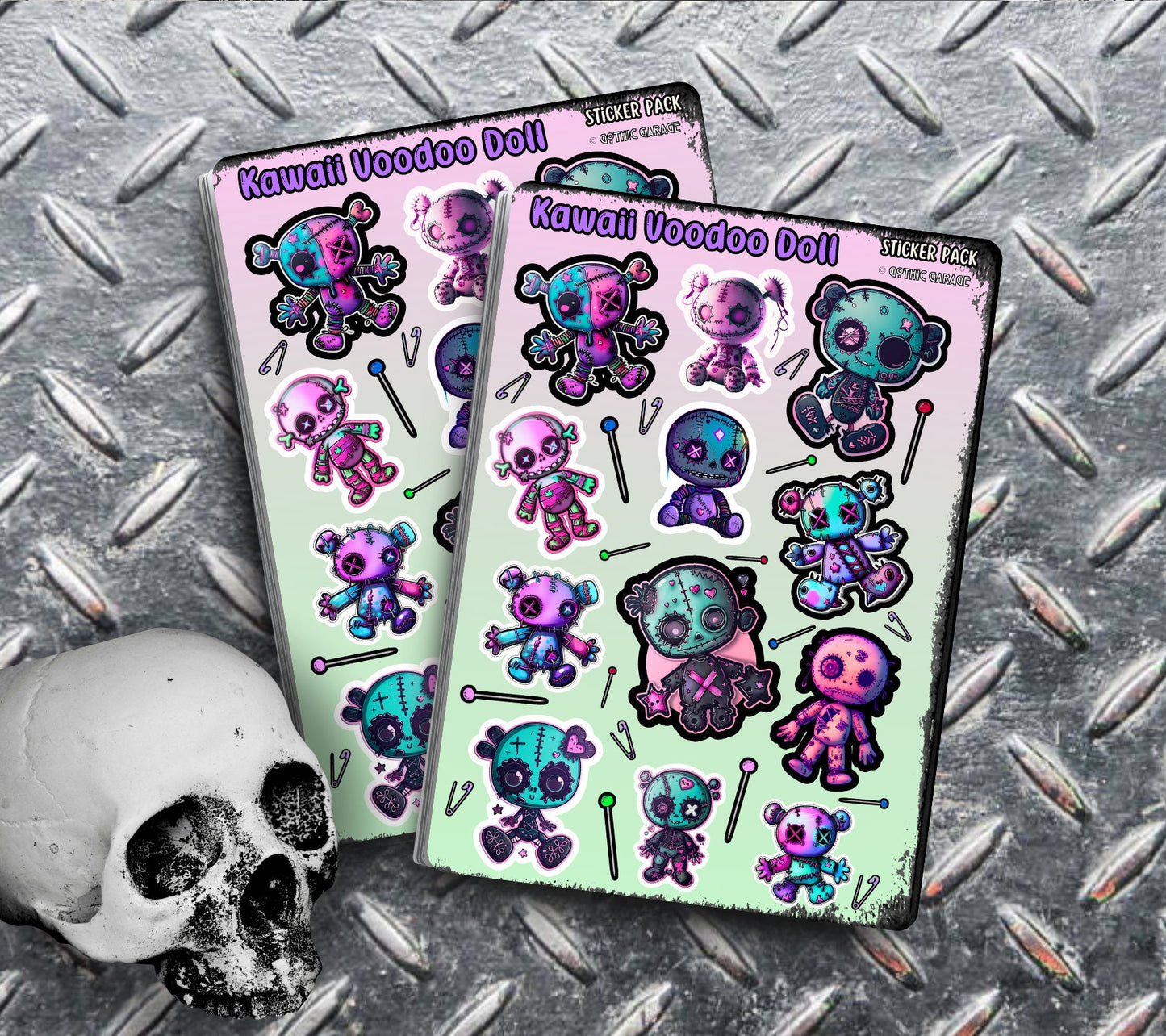 Gothic Kawaii Voodoo Dolls Sticker Sheets for Collecting and Scrapbooking - High-Quality, Vibrant Designs, Perfect Budget Friendly Gifts