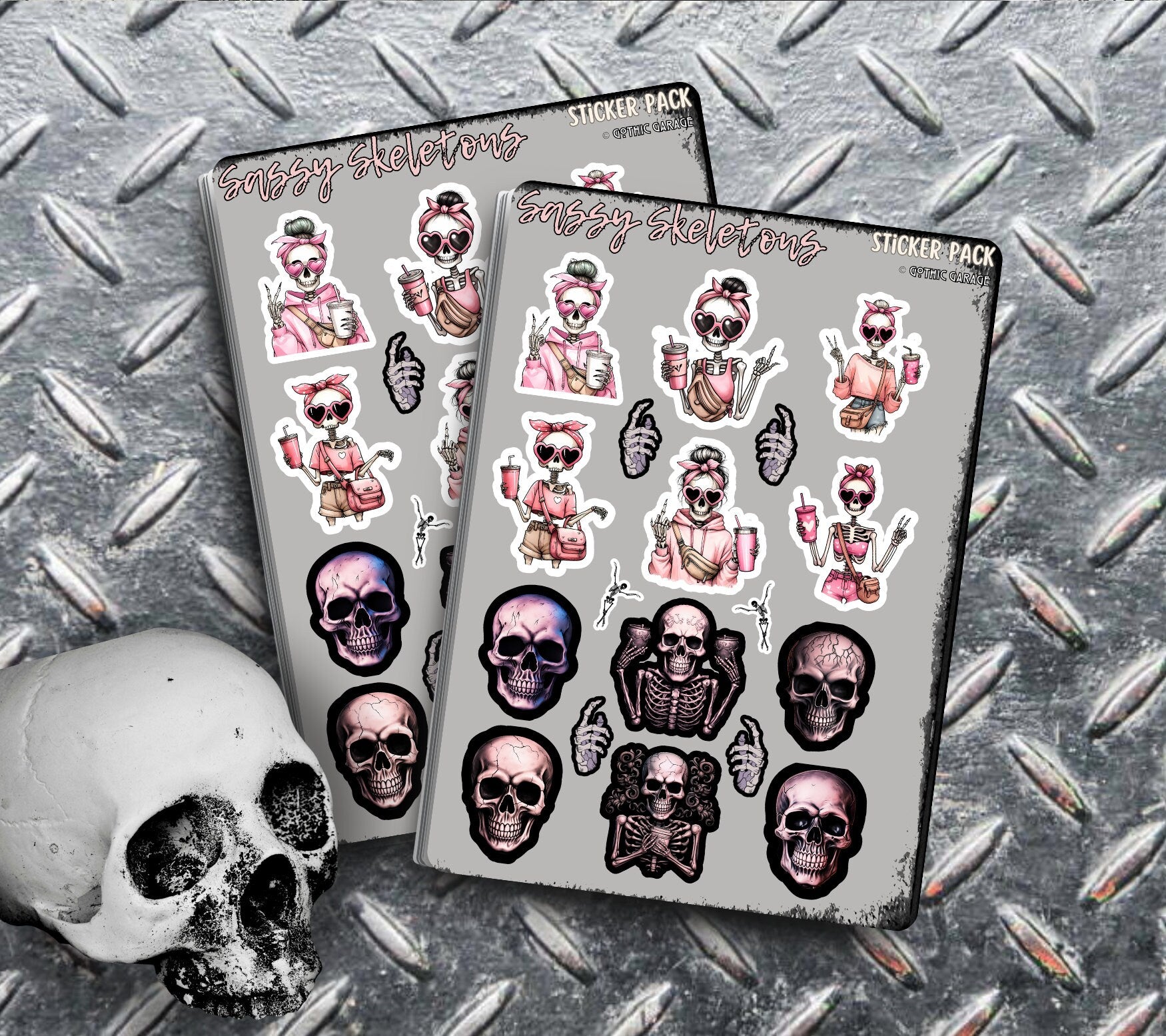 Sassy Skeletons & Skulls Sticker Sheets for Collecting and Scrapbooking - High-Quality, Vibrant Designs, Perfect Budget Friendly Gifts