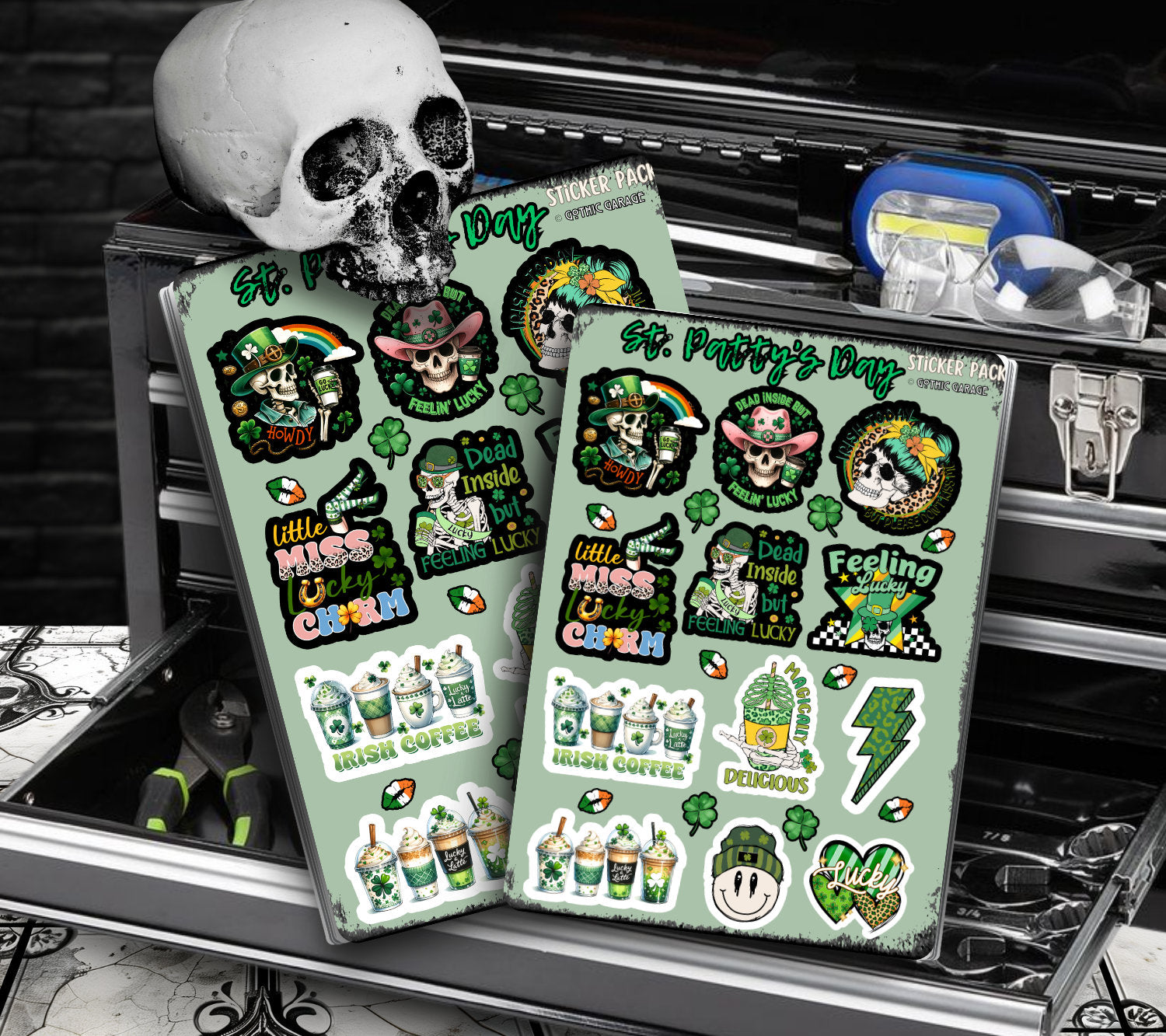 St. Patrick’s Day Sarcastic Skeleton Sticker Sheets for Collecting & Scrapbooking - High-Quality, Vibrant Designs