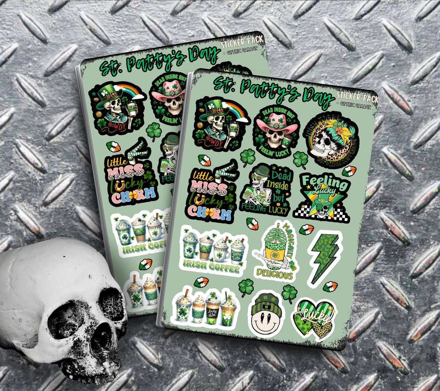 St. Patrick’s Day Sarcastic Skeleton Sticker Sheets for Collecting & Scrapbooking - High-Quality, Vibrant Designs