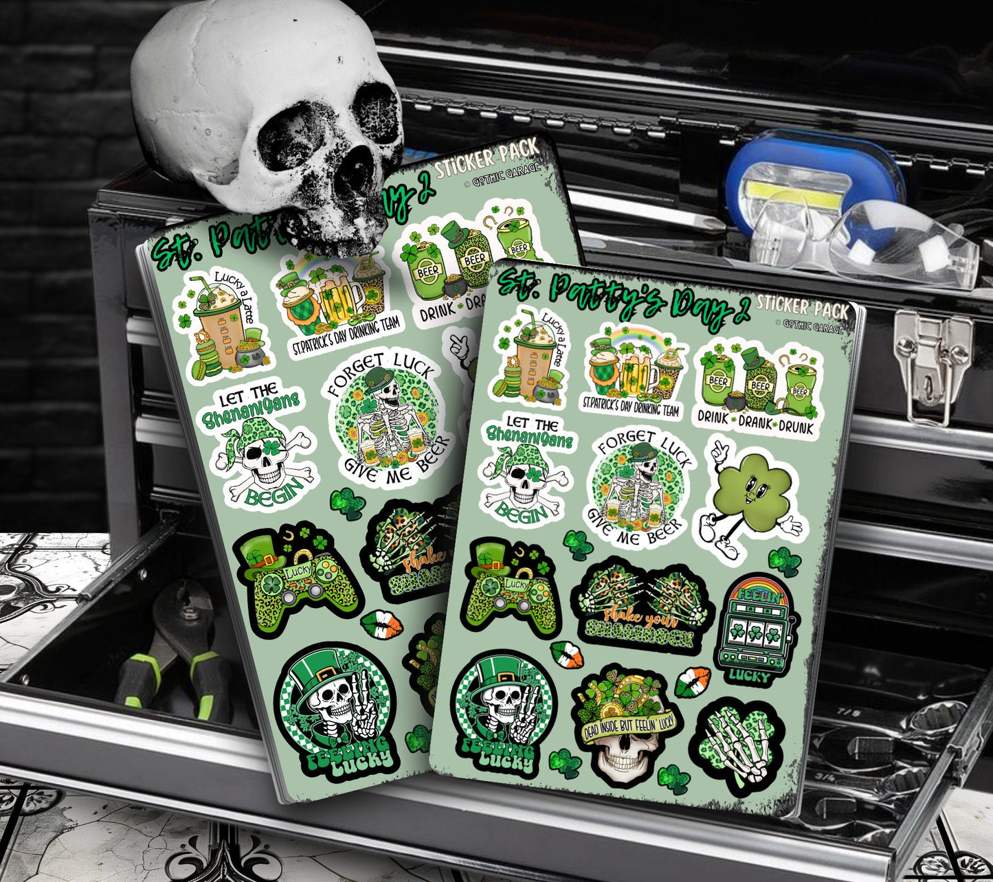 St. Patty’s Day Skeletons Sticker Sheets for Collecting and Scrapbooking - High-Quality, Vibrant Designs, Perfect Budget Friendly Gifts