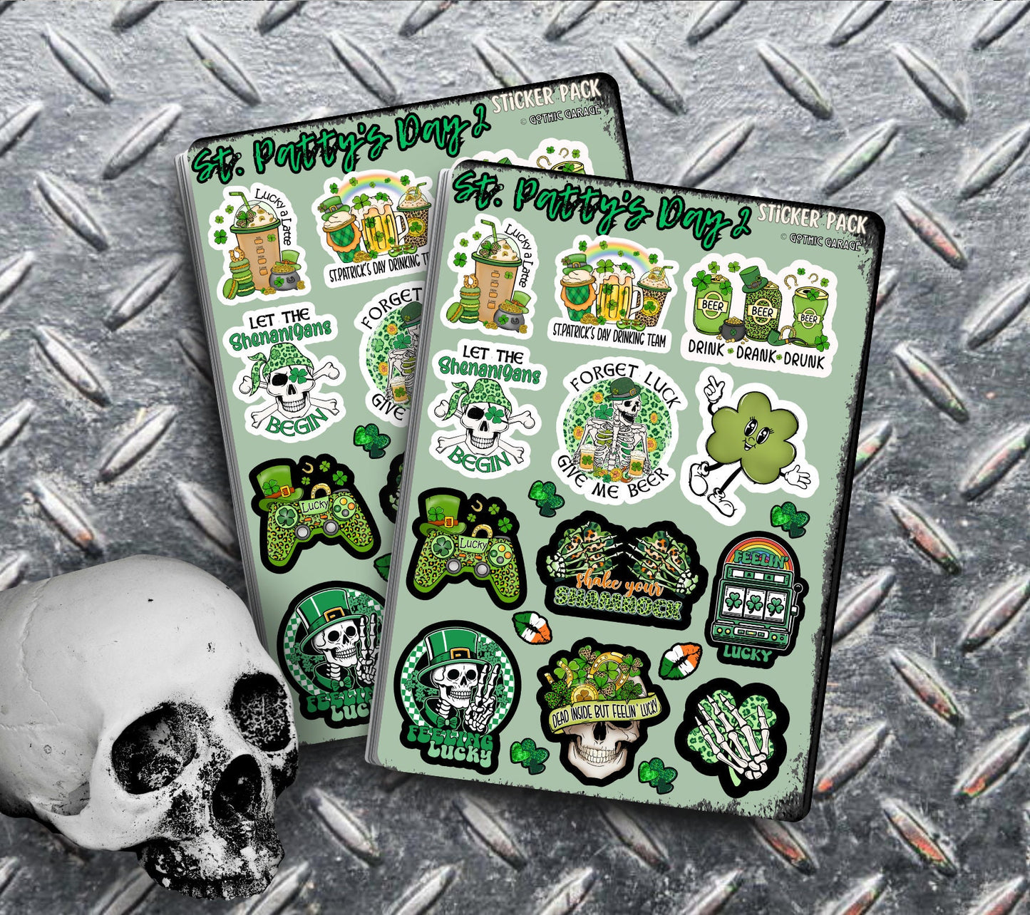 St. Patty’s Day Skeletons Sticker Sheets for Collecting and Scrapbooking - High-Quality, Vibrant Designs, Perfect Budget Friendly Gifts